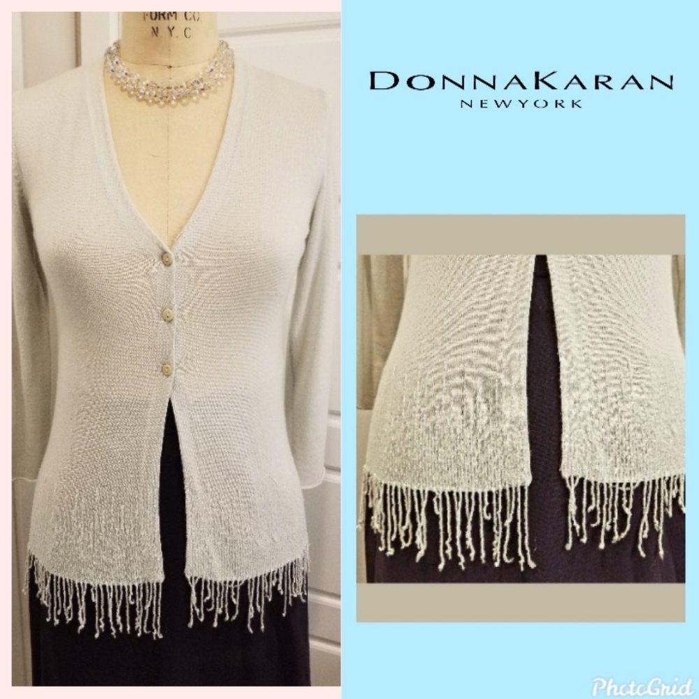 DONNA KARAN - Ice Blue Cashmere Beaded Sweater - S